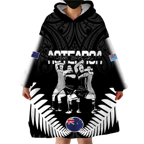New Zealand And Fiji Tapa Rugby Wearable Blanket Hoodie Haka Dance Mix Cibi Dance Together