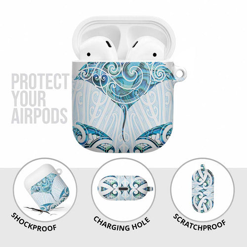 New Zealand Manta Ray Tattoo AirPods Case Aotearoa Maori Haehae Paua Shell - Aussie Hoodie