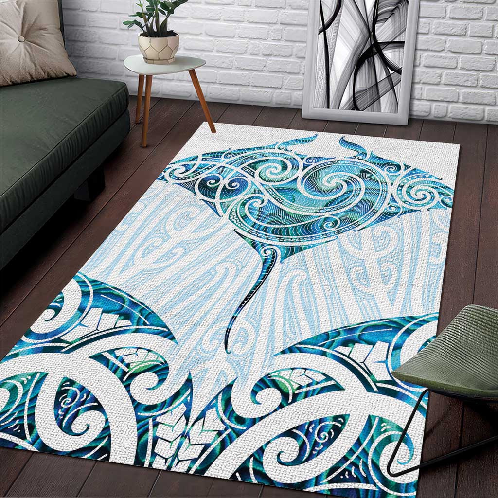 New Zealand Manta Ray Tattoo Area Rug Aotearoa Maori Haehae Paua Shell - Aussie Hoodie