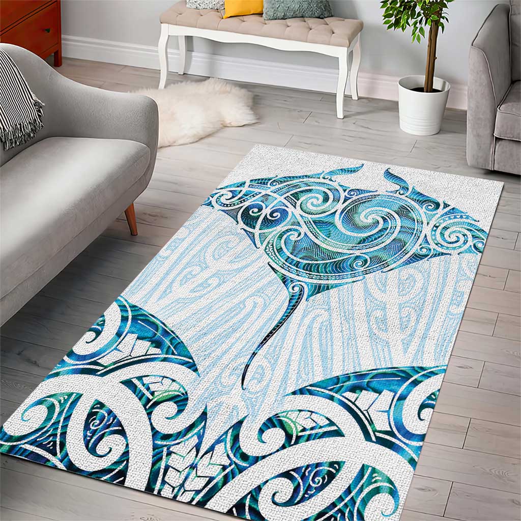 New Zealand Manta Ray Tattoo Area Rug Aotearoa Maori Haehae Paua Shell - Aussie Hoodie