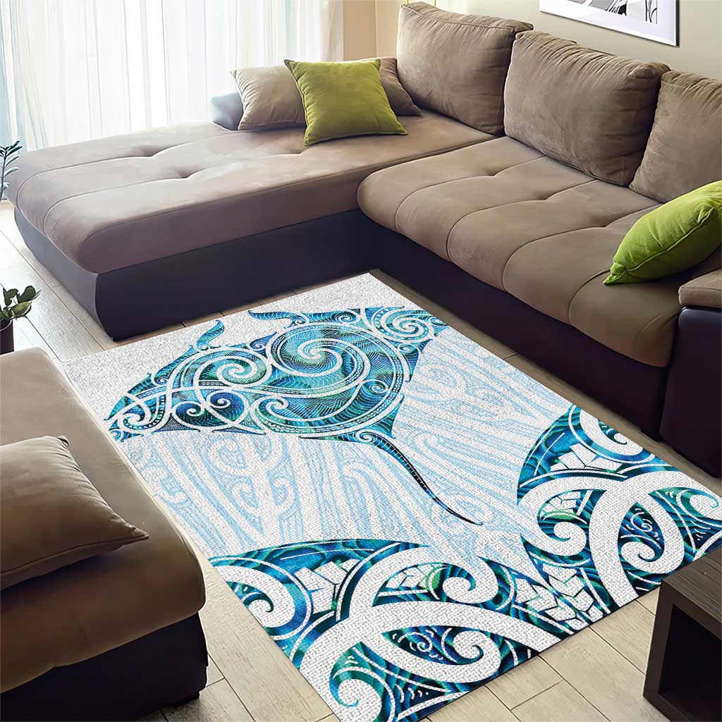 New Zealand Manta Ray Tattoo Area Rug Aotearoa Maori Haehae Paua Shell - Aussie Hoodie