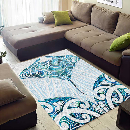New Zealand Manta Ray Tattoo Area Rug Aotearoa Maori Haehae Paua Shell - Aussie Hoodie