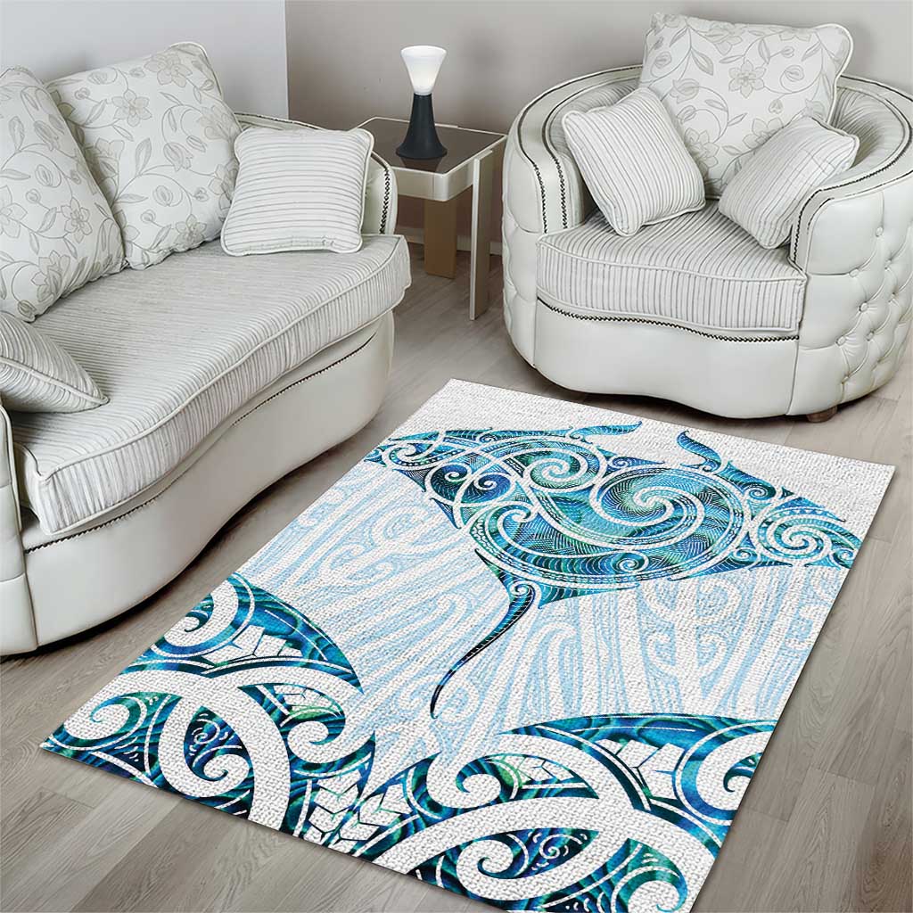 New Zealand Manta Ray Tattoo Area Rug Aotearoa Maori Haehae Paua Shell - Aussie Hoodie