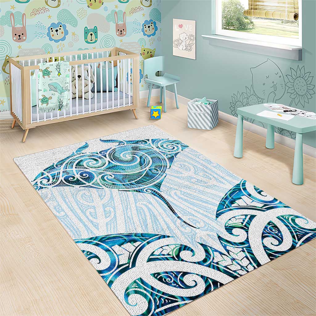 New Zealand Manta Ray Tattoo Area Rug Aotearoa Maori Haehae Paua Shell - Aussie Hoodie