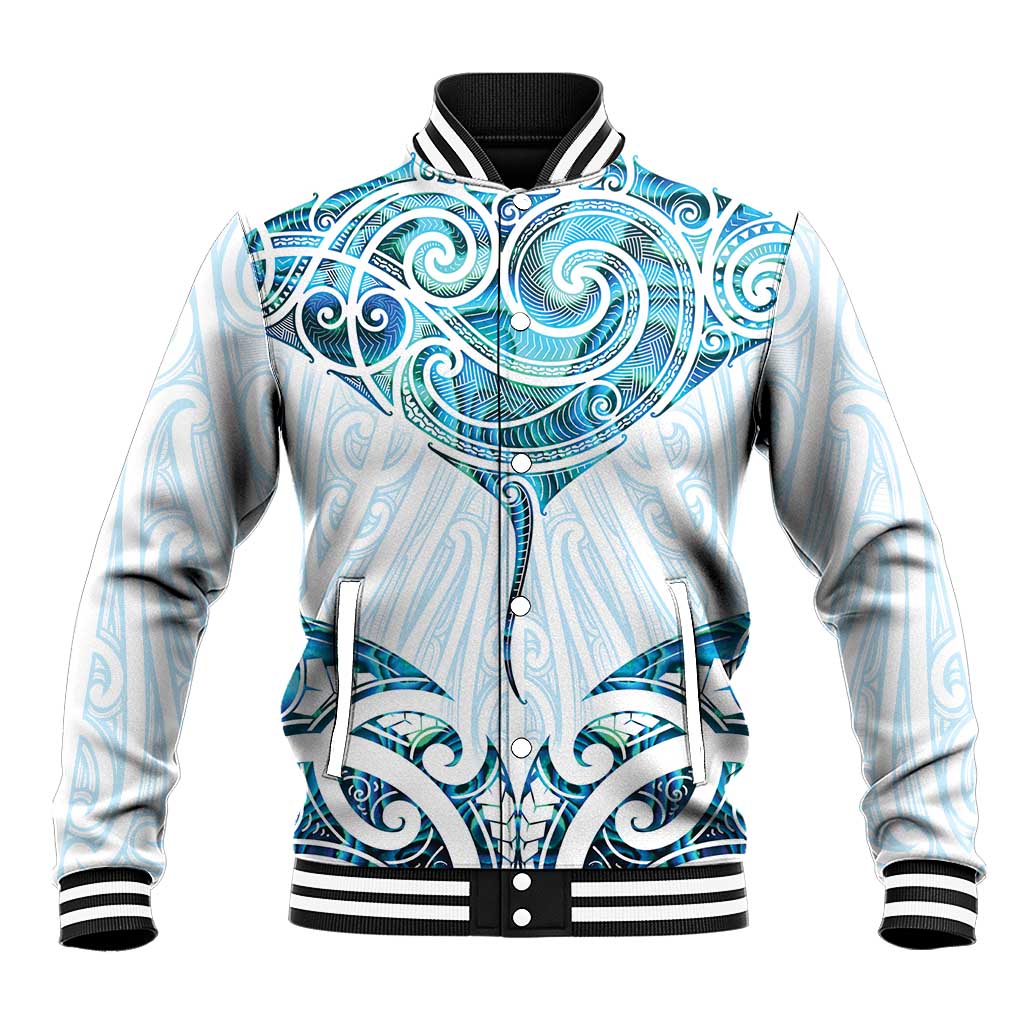 New Zealand Manta Ray Tattoo Baseball Jacket Aotearoa Maori Haehae Paua Shell - Aussie Hoodie