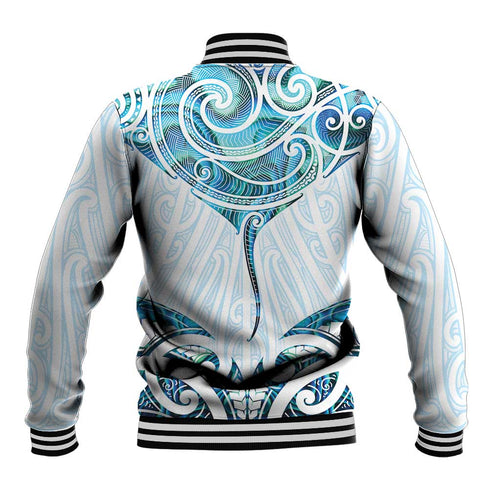 New Zealand Manta Ray Tattoo Baseball Jacket Aotearoa Maori Haehae Paua Shell - Aussie Hoodie
