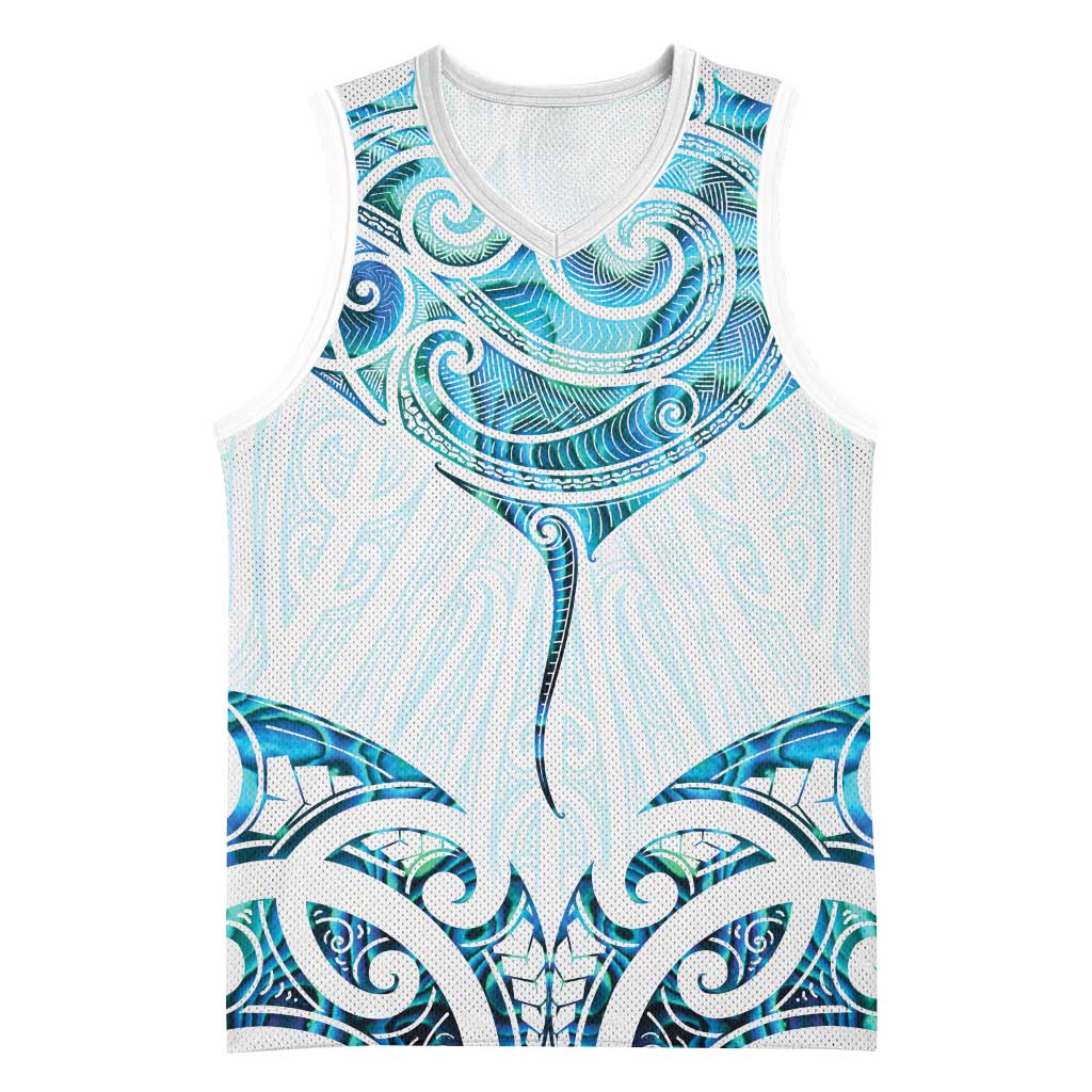 New Zealand Manta Ray Tattoo Basketball Jersey Aotearoa Maori Haehae Paua Shell - Aussie Hoodie