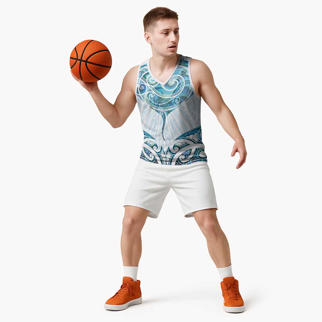 New Zealand Manta Ray Tattoo Basketball Jersey Aotearoa Maori Haehae Paua Shell - Aussie Hoodie