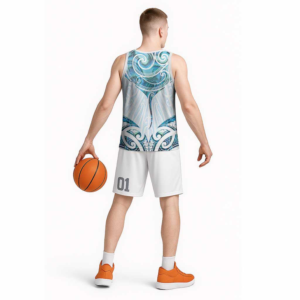 New Zealand Manta Ray Tattoo Basketball Jersey Aotearoa Maori Haehae Paua Shell - Aussie Hoodie