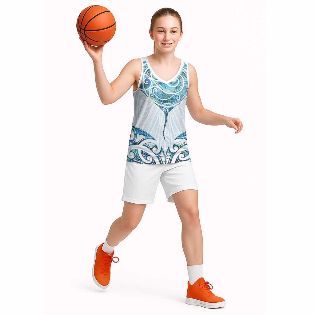 New Zealand Manta Ray Tattoo Basketball Jersey Aotearoa Maori Haehae Paua Shell - Aussie Hoodie