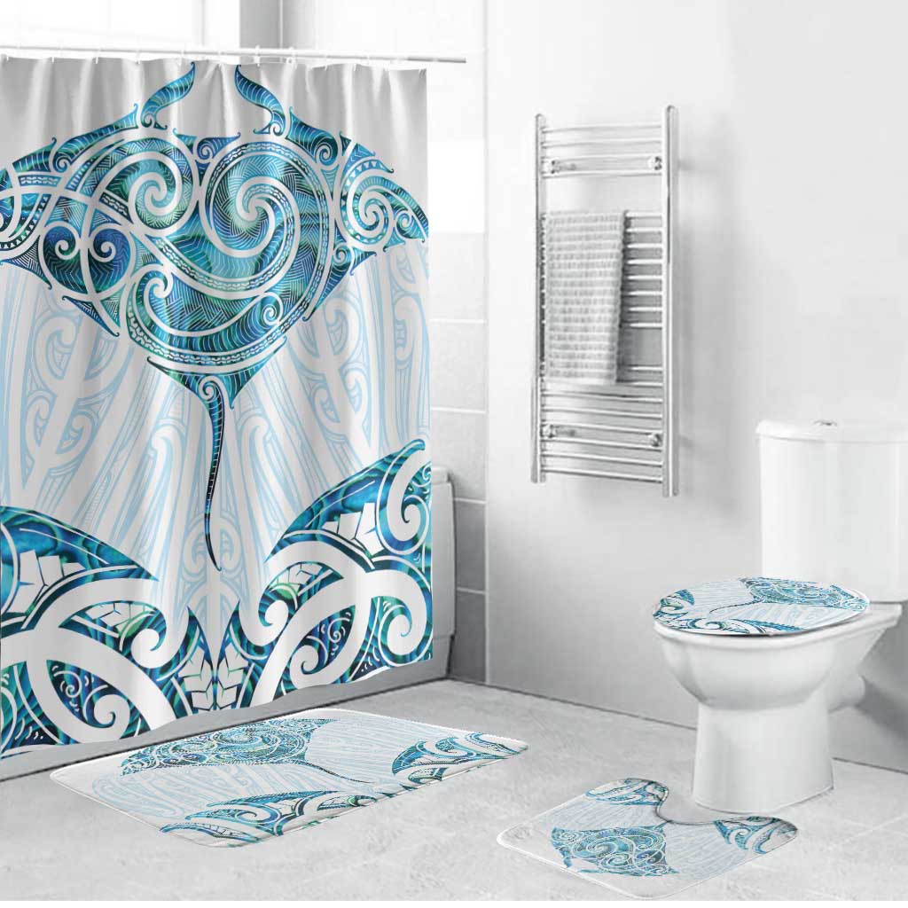 New Zealand Manta Ray Tattoo Bathroom Set Aotearoa Maori Haehae Paua Shell - Aussie Hoodie
