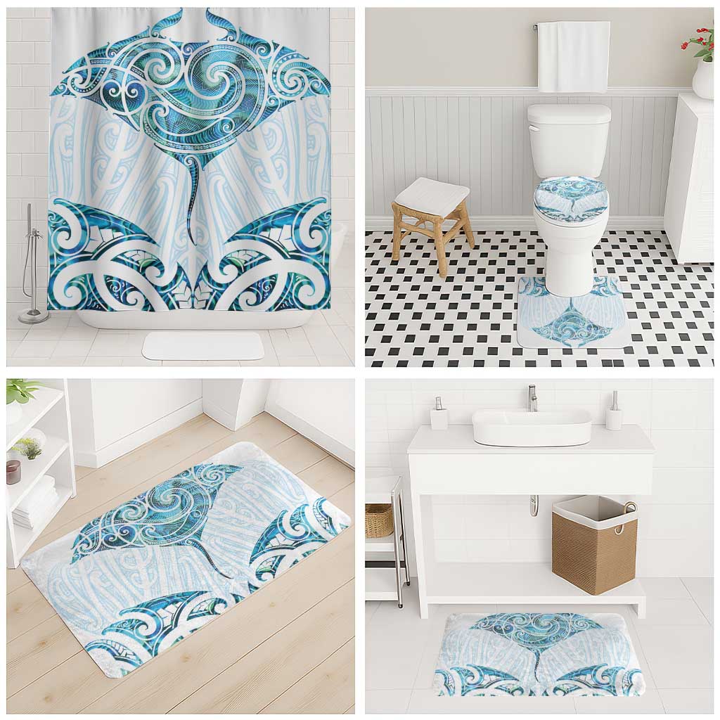New Zealand Manta Ray Tattoo Bathroom Set Aotearoa Maori Haehae Paua Shell - Aussie Hoodie