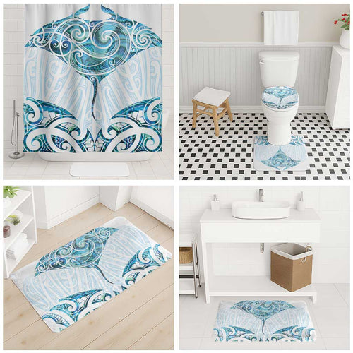 New Zealand Manta Ray Tattoo Bathroom Set Aotearoa Maori Haehae Paua Shell - Aussie Hoodie