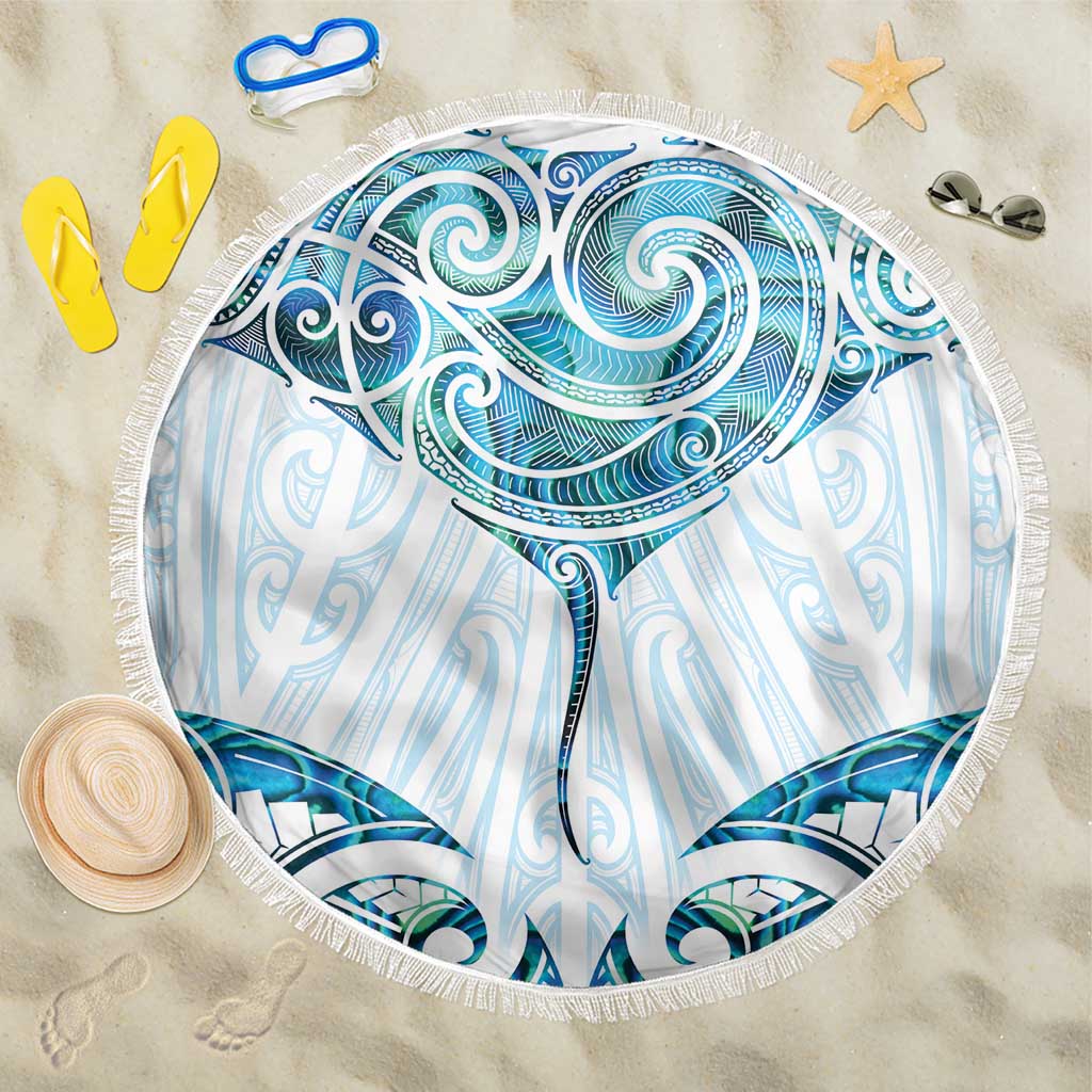 New Zealand Manta Ray Tattoo Beach Blanket Aotearoa Maori Haehae Paua Shell - Aussie Hoodie
