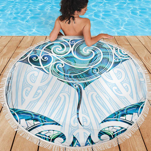 New Zealand Manta Ray Tattoo Beach Blanket Aotearoa Maori Haehae Paua Shell - Aussie Hoodie