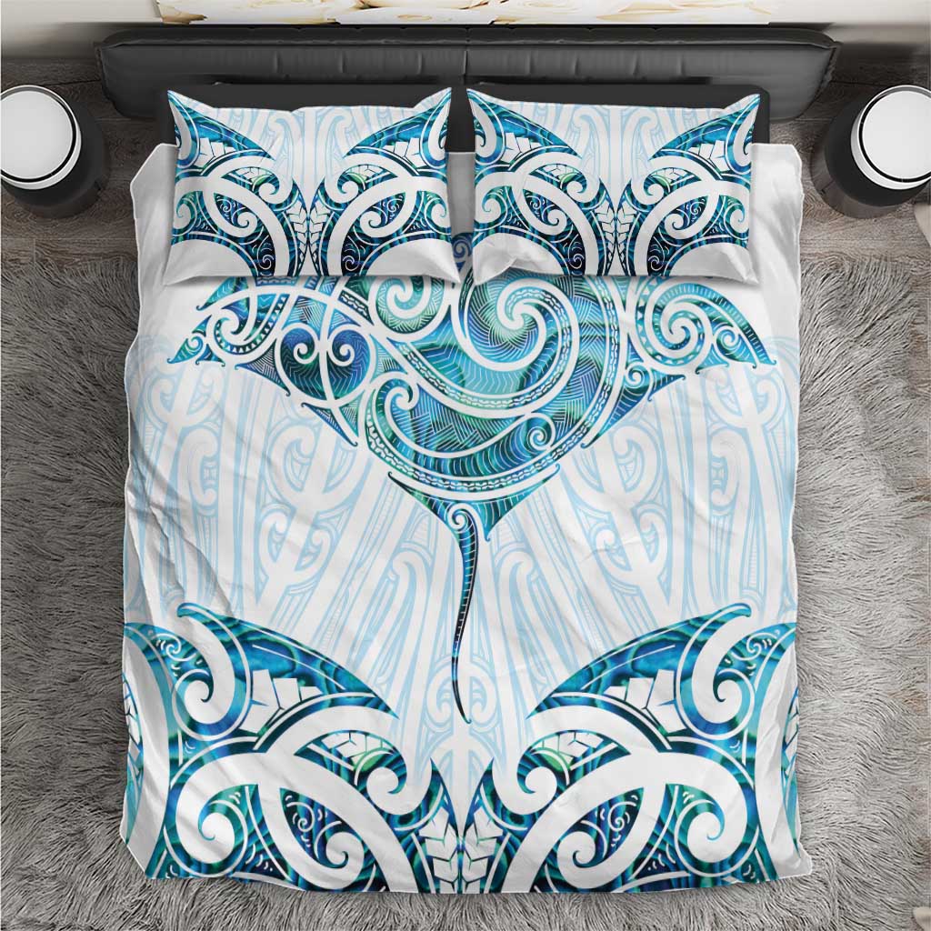 New Zealand Manta Ray Tattoo Bedding Set Aotearoa Maori Haehae Paua Shell - Aussie Hoodie