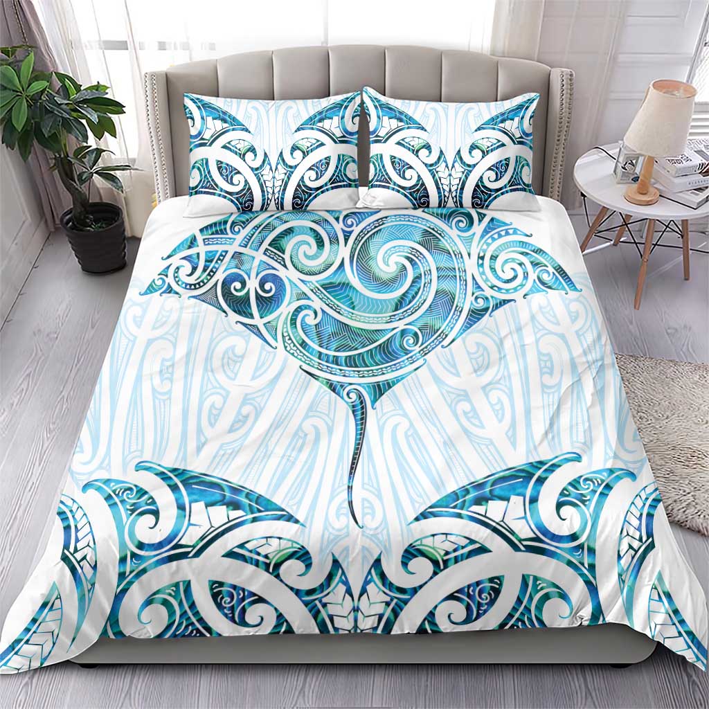 New Zealand Manta Ray Tattoo Bedding Set Aotearoa Maori Haehae Paua Shell - Aussie Hoodie