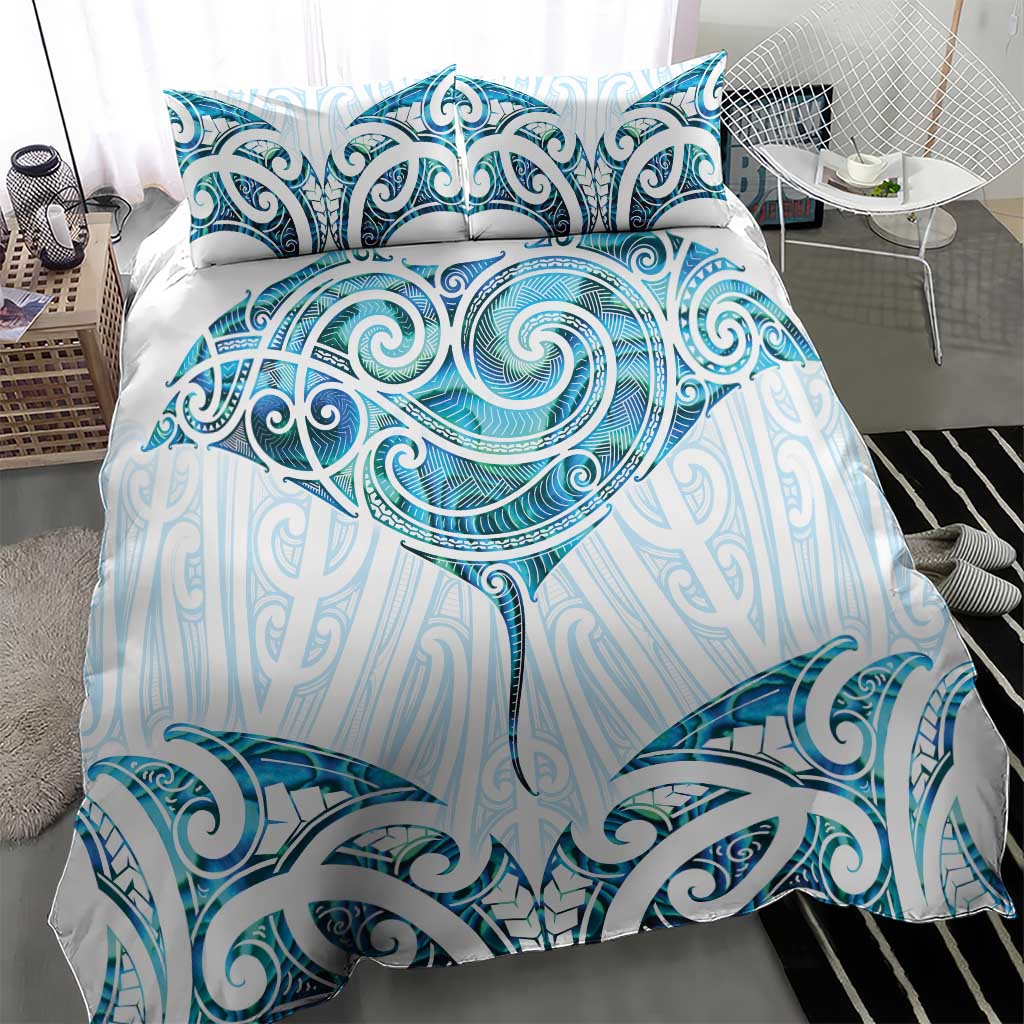 New Zealand Manta Ray Tattoo Bedding Set Aotearoa Maori Haehae Paua Shell - Aussie Hoodie