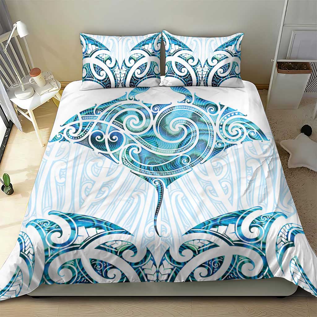 New Zealand Manta Ray Tattoo Bedding Set Aotearoa Maori Haehae Paua Shell - Aussie Hoodie