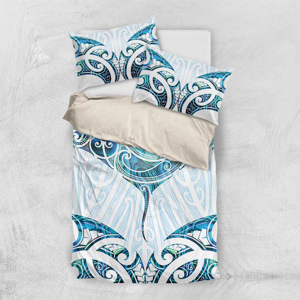 New Zealand Manta Ray Tattoo Bedding Set Aotearoa Maori Haehae Paua Shell - Aussie Hoodie