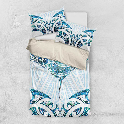 New Zealand Manta Ray Tattoo Bedding Set Aotearoa Maori Haehae Paua Shell - Aussie Hoodie
