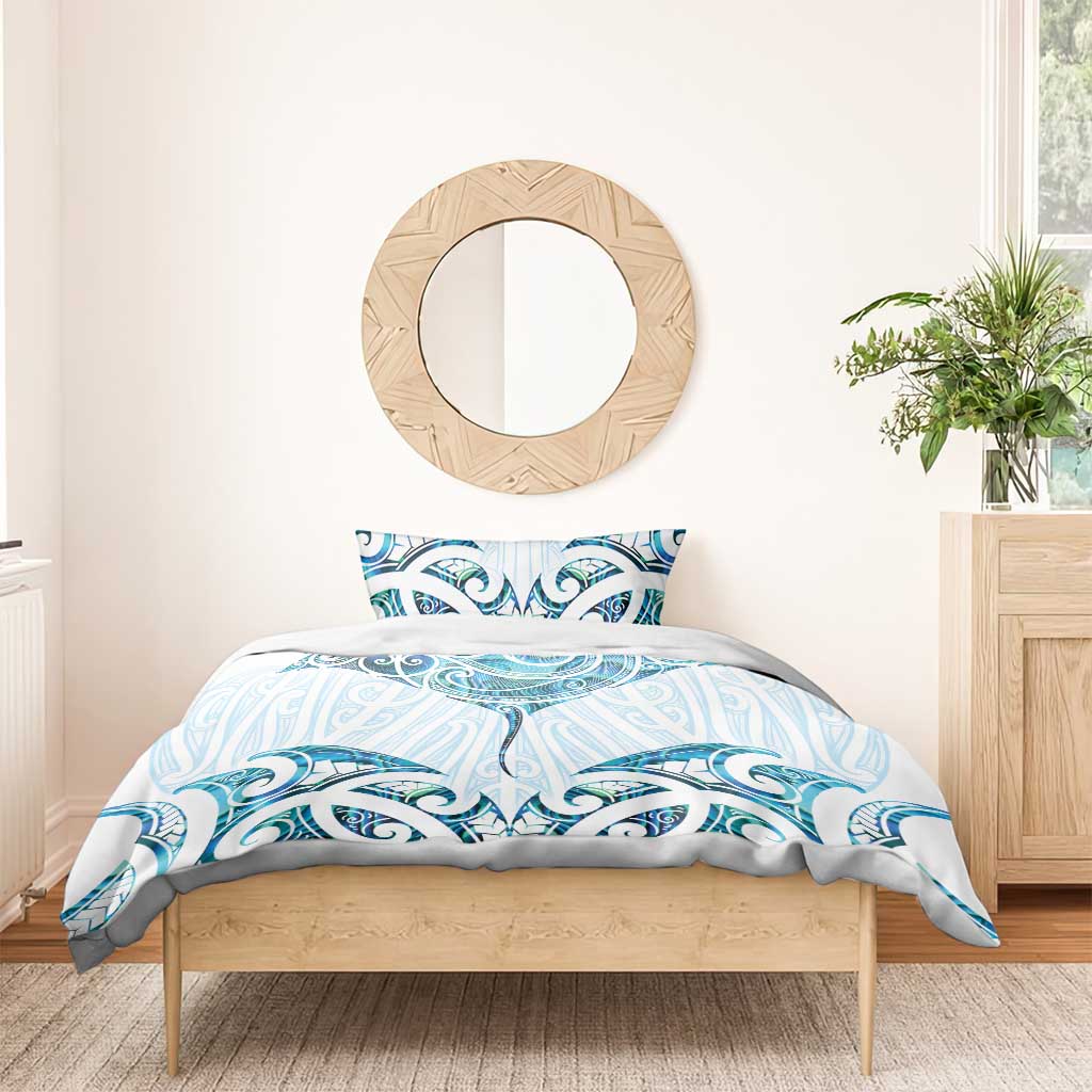 New Zealand Manta Ray Tattoo Bedding Set Aotearoa Maori Haehae Paua Shell - Aussie Hoodie