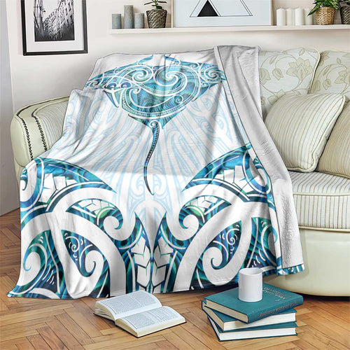 New Zealand Manta Ray Tattoo Blanket Aotearoa Maori Haehae Paua Shell - Aussie Hoodie