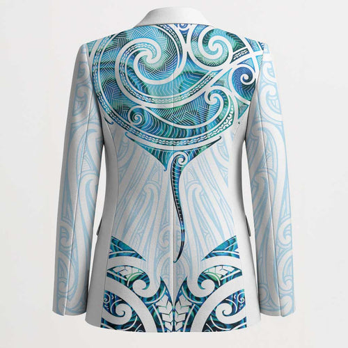 New Zealand Manta Ray Tattoo Blazer Aotearoa Maori Haehae Paua Shell - Aussie Hoodie