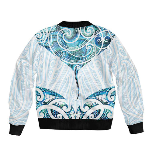 New Zealand Manta Ray Tattoo Bomber Jacket Aotearoa Maori Haehae Paua Shell - Aussie Hoodie