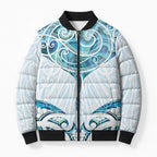 New Zealand Manta Ray Tattoo Bomber Puffer Jacket Aotearoa Maori Haehae Paua Shell - Aussie Hoodie