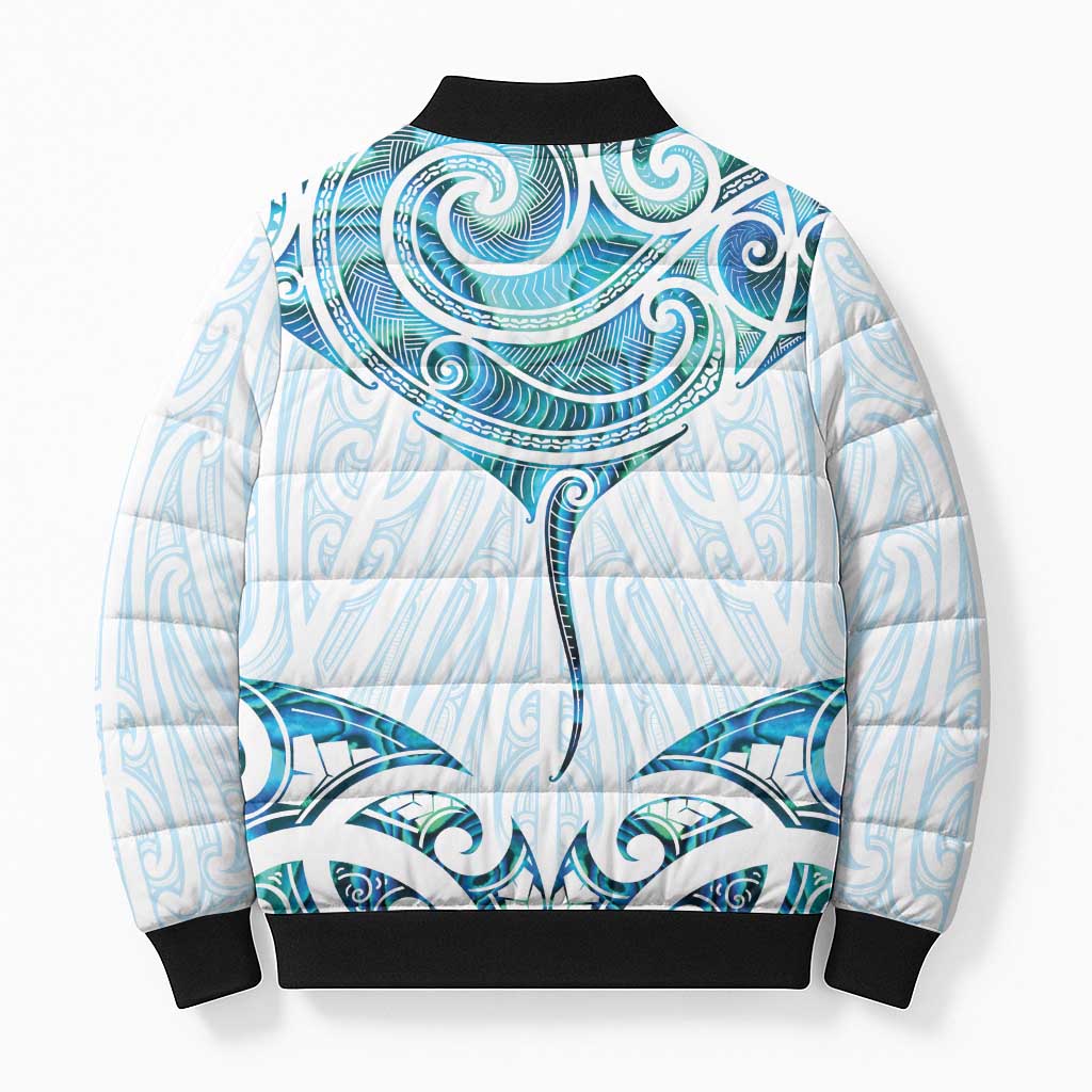 New Zealand Manta Ray Tattoo Bomber Puffer Jacket Aotearoa Maori Haehae Paua Shell - Aussie Hoodie