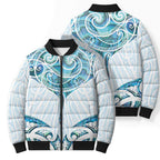 New Zealand Manta Ray Tattoo Bomber Puffer Jacket Aotearoa Maori Haehae Paua Shell - Aussie Hoodie