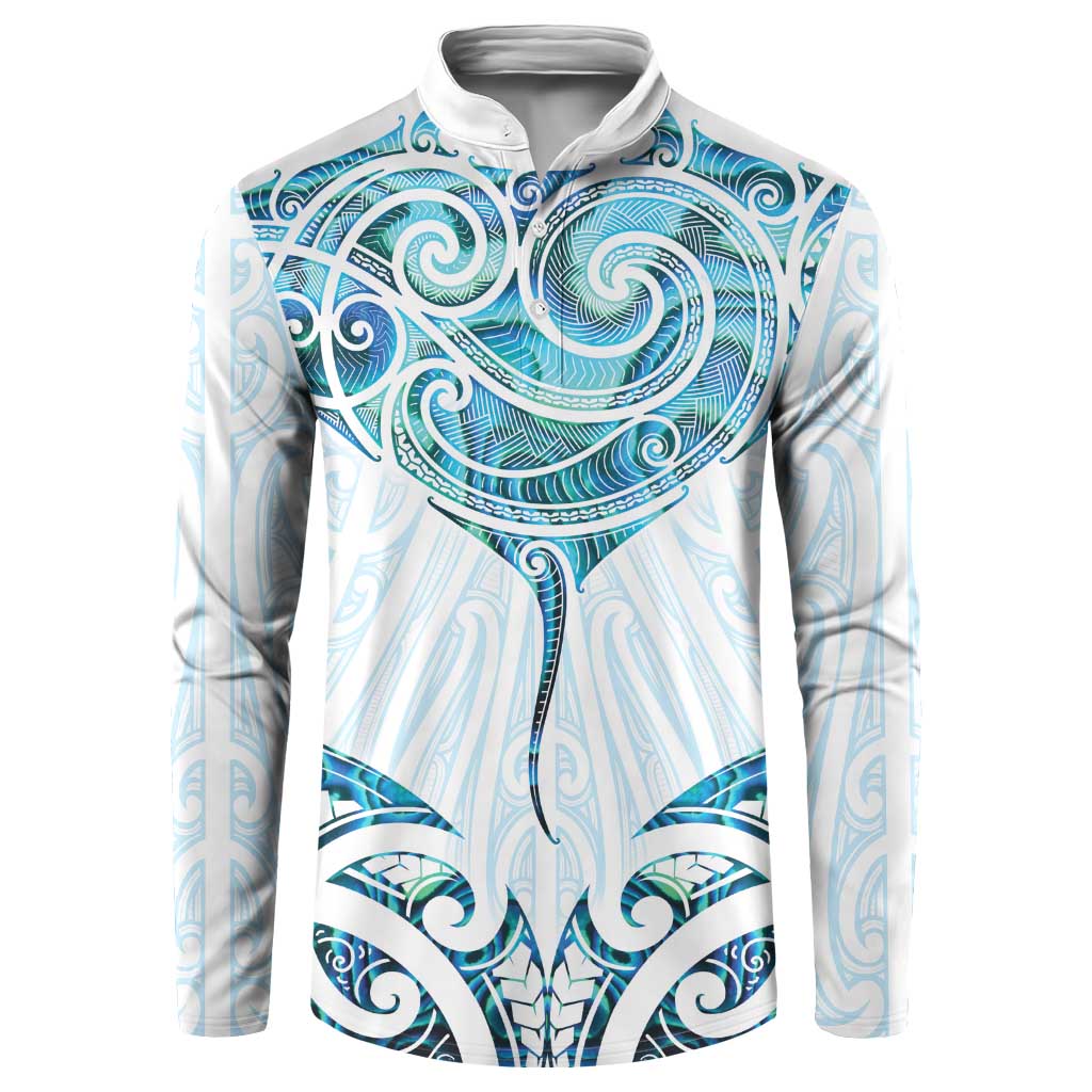 New Zealand Manta Ray Tattoo Button Sweatshirt Aotearoa Maori Haehae Paua Shell - Aussie Hoodie