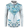 New Zealand Manta Ray Tattoo Button Sweatshirt Aotearoa Maori Haehae Paua Shell - Aussie Hoodie