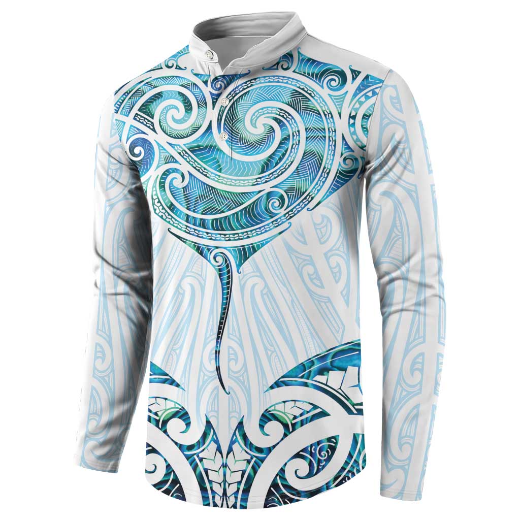 New Zealand Manta Ray Tattoo Button Sweatshirt Aotearoa Maori Haehae Paua Shell - Aussie Hoodie