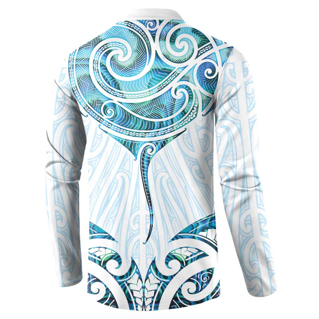 New Zealand Manta Ray Tattoo Button Sweatshirt Aotearoa Maori Haehae Paua Shell - Aussie Hoodie