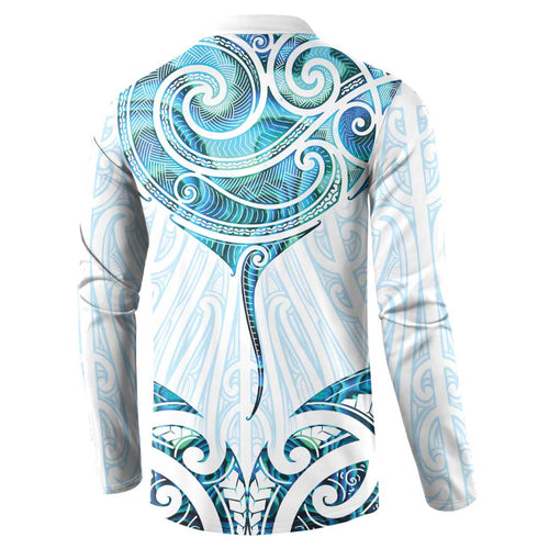New Zealand Manta Ray Tattoo Button Sweatshirt Aotearoa Maori Haehae Paua Shell - Aussie Hoodie