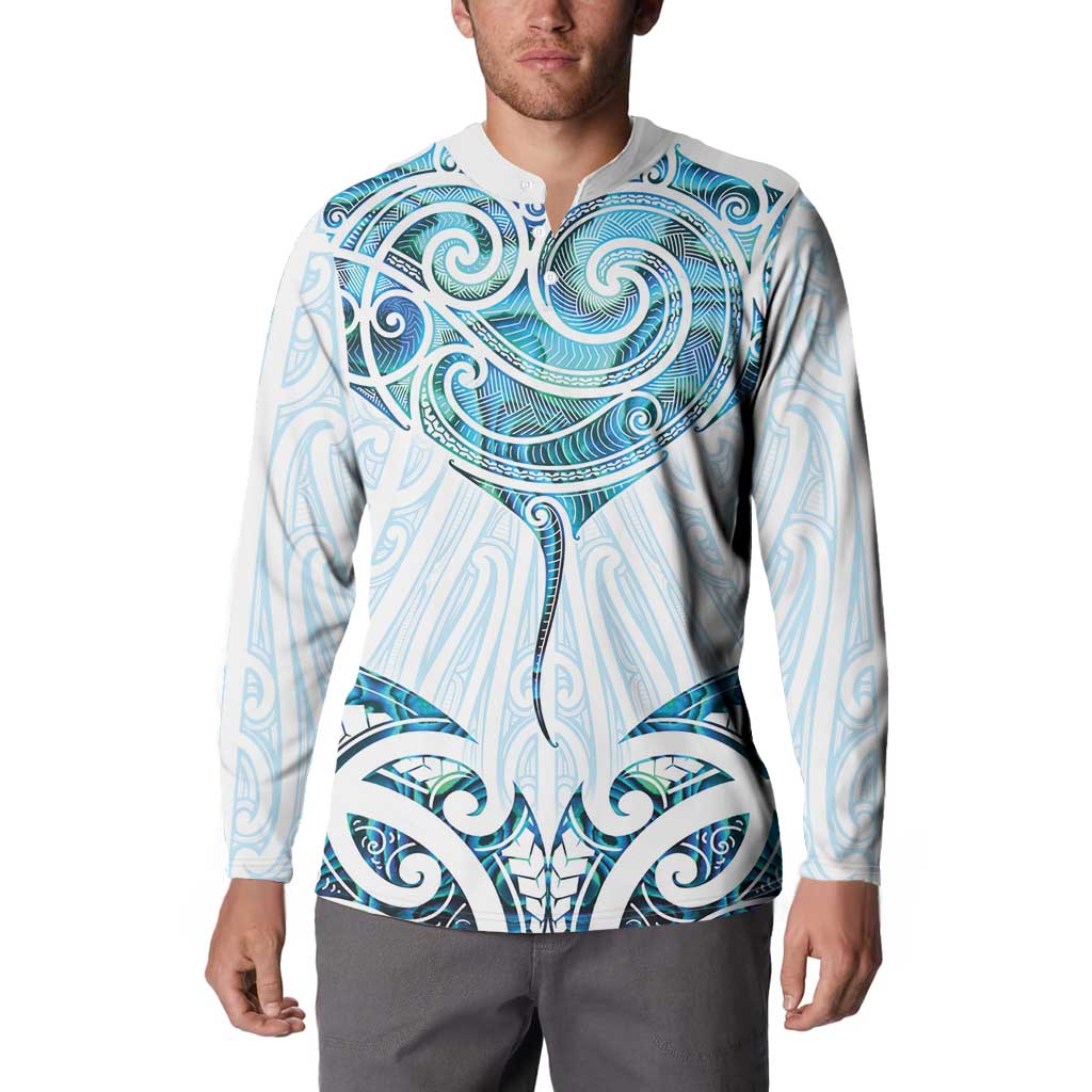 New Zealand Manta Ray Tattoo Button Sweatshirt Aotearoa Maori Haehae Paua Shell - Aussie Hoodie