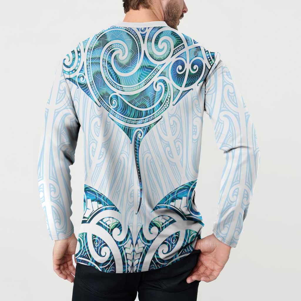 New Zealand Manta Ray Tattoo Button Sweatshirt Aotearoa Maori Haehae Paua Shell - Aussie Hoodie