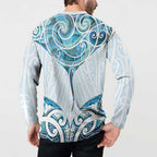 New Zealand Manta Ray Tattoo Button Sweatshirt Aotearoa Maori Haehae Paua Shell - Aussie Hoodie