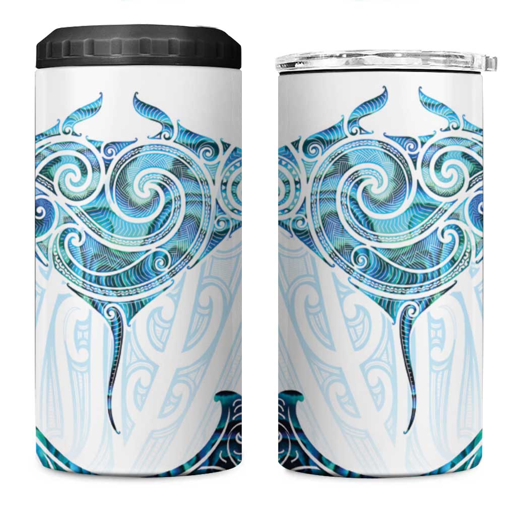 New Zealand Manta Ray Tattoo 4 in 1 Can Cooler Tumbler Aotearoa Maori Haehae Paua Shell - Aussie Hoodie