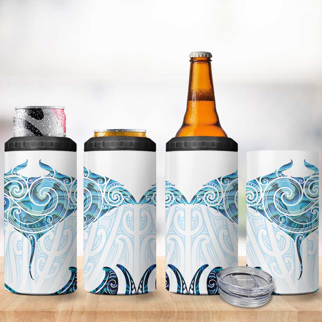New Zealand Manta Ray Tattoo 4 in 1 Can Cooler Tumbler Aotearoa Maori Haehae Paua Shell - Aussie Hoodie