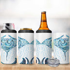 New Zealand Manta Ray Tattoo 4 in 1 Can Cooler Tumbler Aotearoa Maori Haehae Paua Shell - Aussie Hoodie