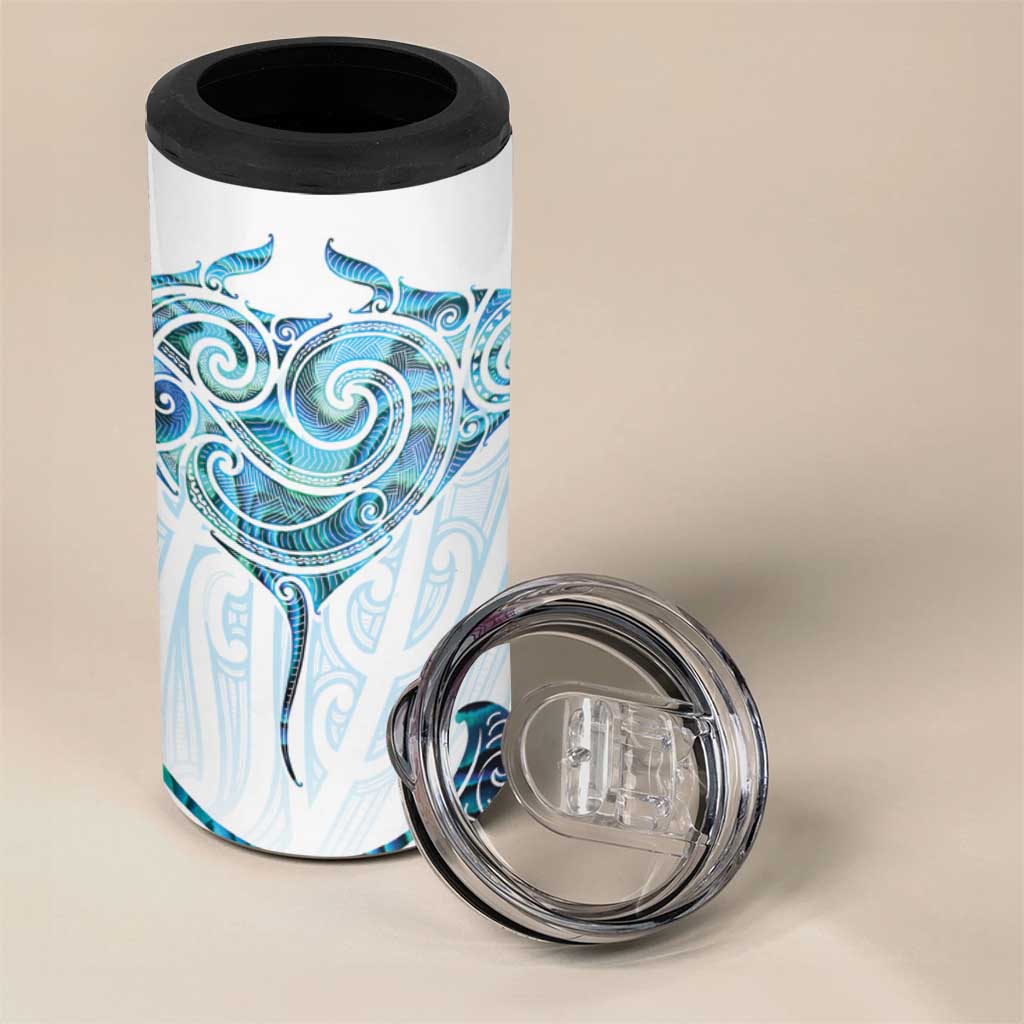 New Zealand Manta Ray Tattoo 4 in 1 Can Cooler Tumbler Aotearoa Maori Haehae Paua Shell - Aussie Hoodie