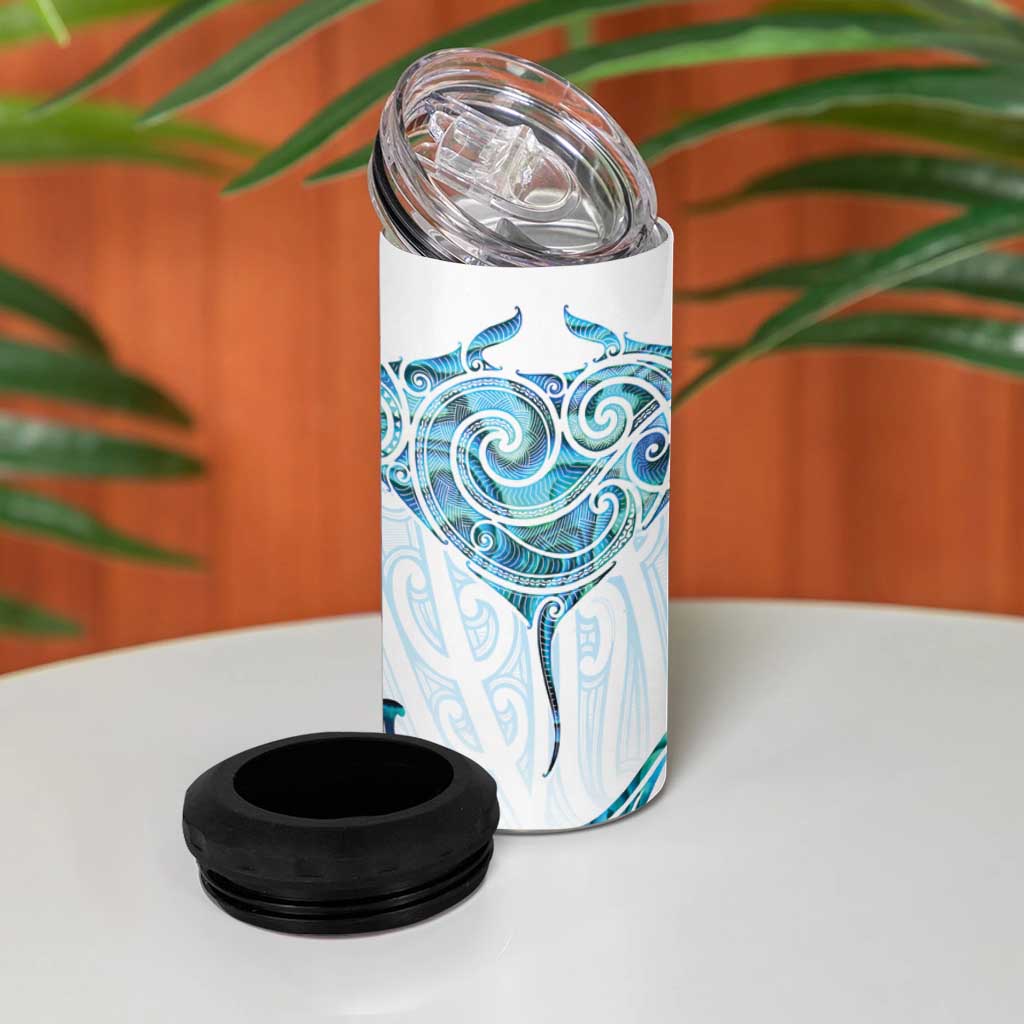 New Zealand Manta Ray Tattoo 4 in 1 Can Cooler Tumbler Aotearoa Maori Haehae Paua Shell - Aussie Hoodie