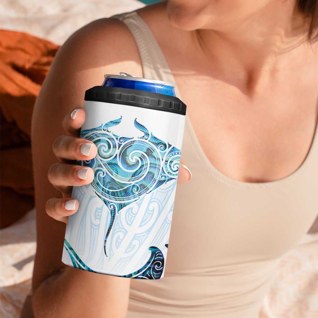 New Zealand Manta Ray Tattoo 4 in 1 Can Cooler Tumbler Aotearoa Maori Haehae Paua Shell - Aussie Hoodie