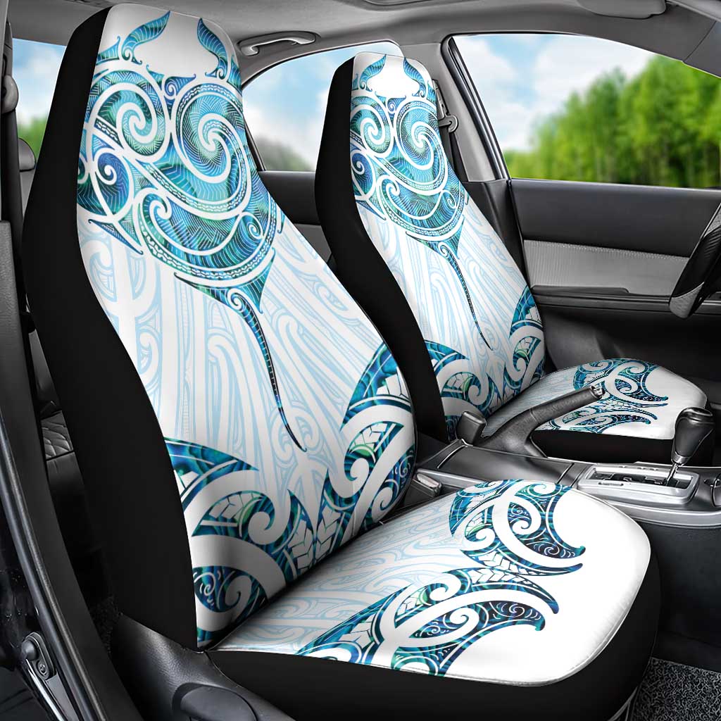 New Zealand Manta Ray Tattoo Car Seat Cover Aotearoa Maori Haehae Paua Shell - Aussie Hoodie