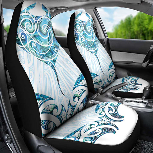 New Zealand Manta Ray Tattoo Car Seat Cover Aotearoa Maori Haehae Paua Shell - Aussie Hoodie