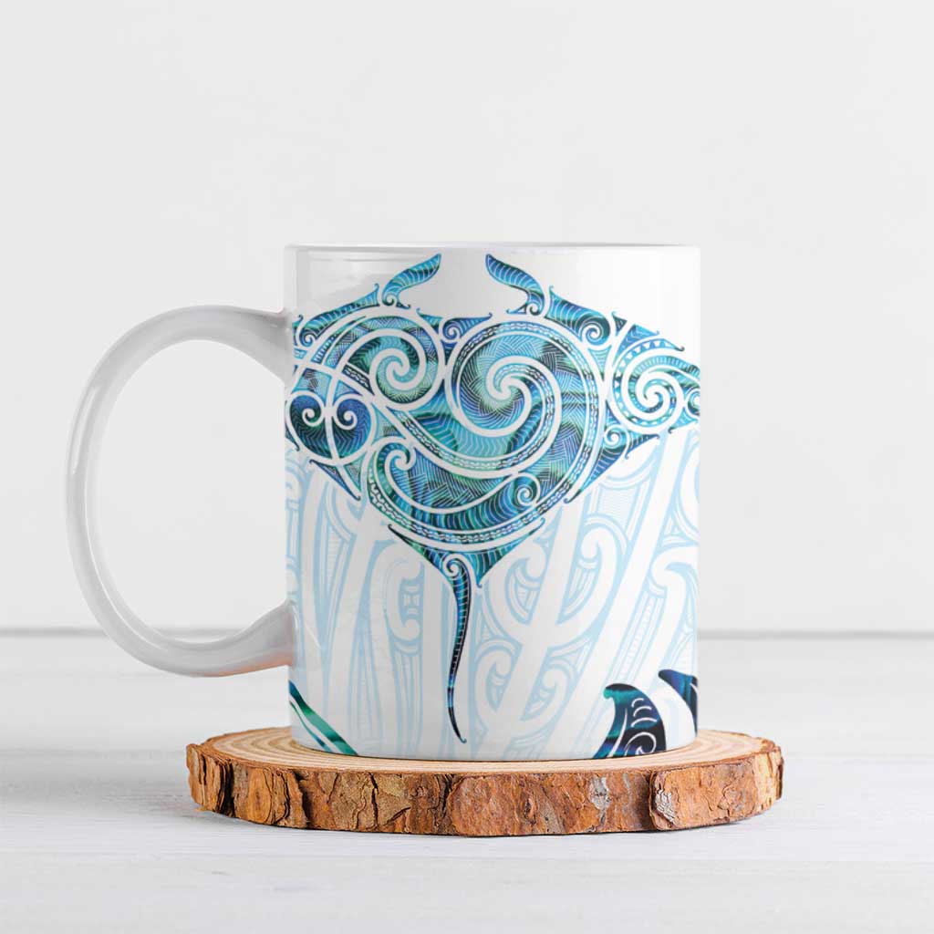 New Zealand Manta Ray Tattoo Ceramic Mug Aotearoa Maori Haehae Paua Shell - Aussie Hoodie