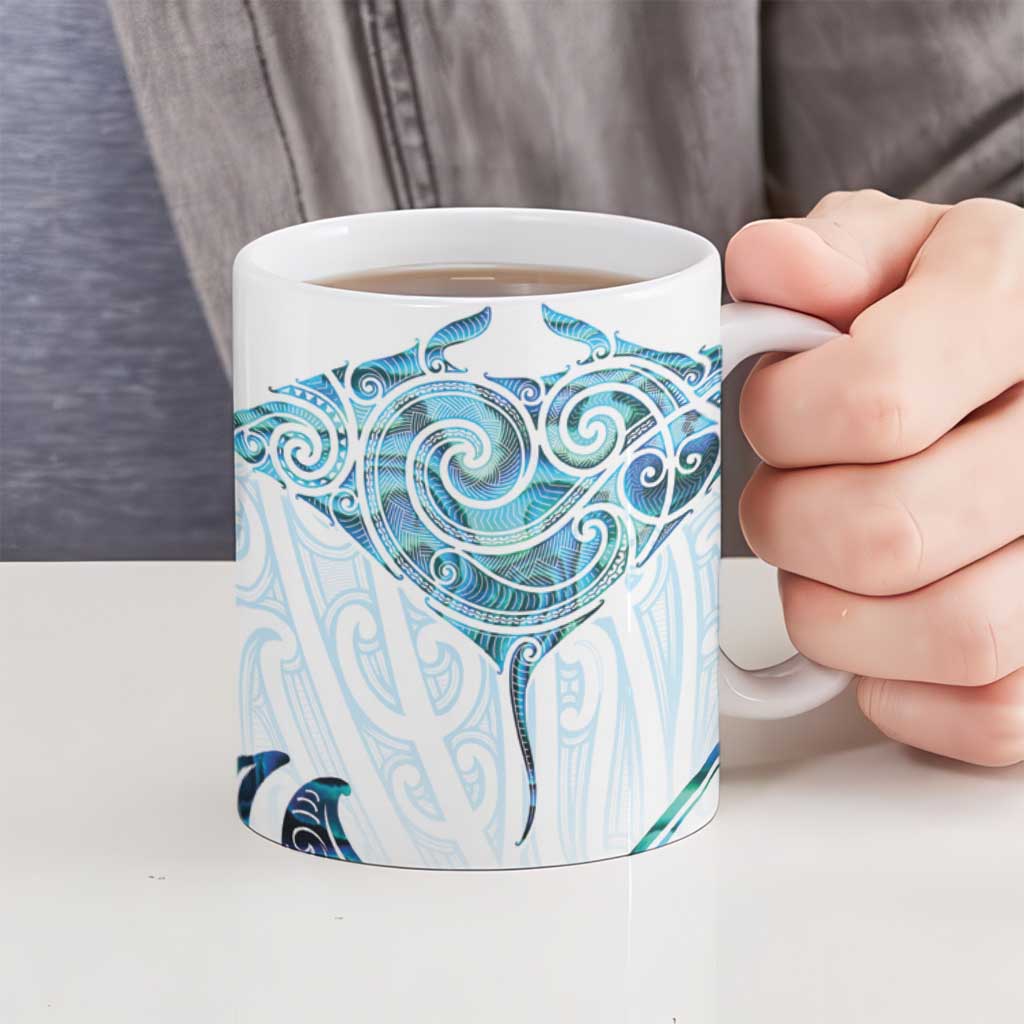 New Zealand Manta Ray Tattoo Ceramic Mug Aotearoa Maori Haehae Paua Shell - Aussie Hoodie